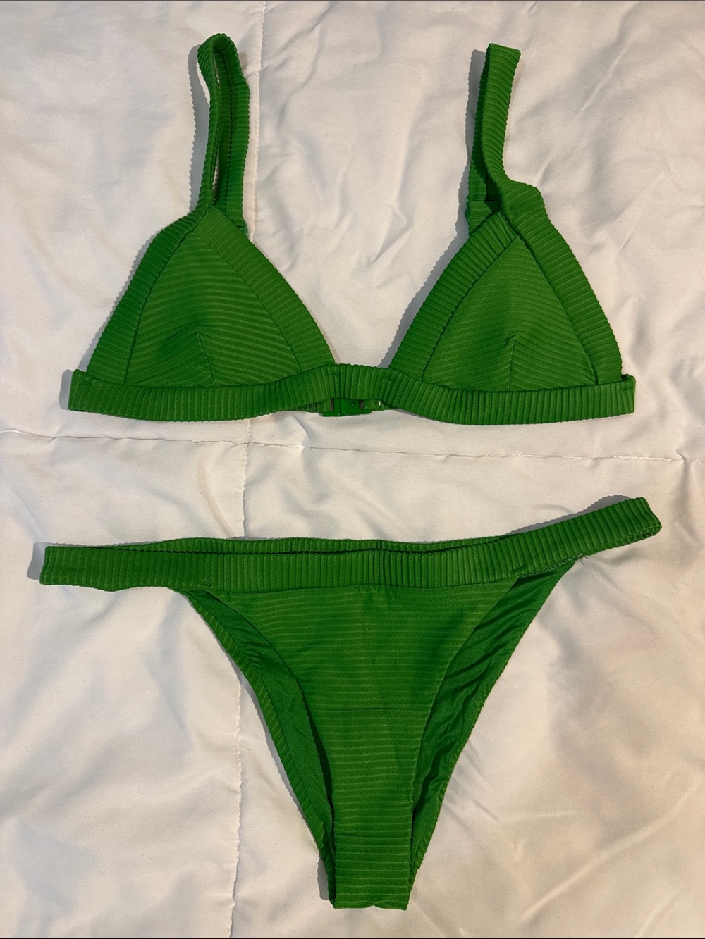 Zara Green Ribbed Triangle Bikini Set
